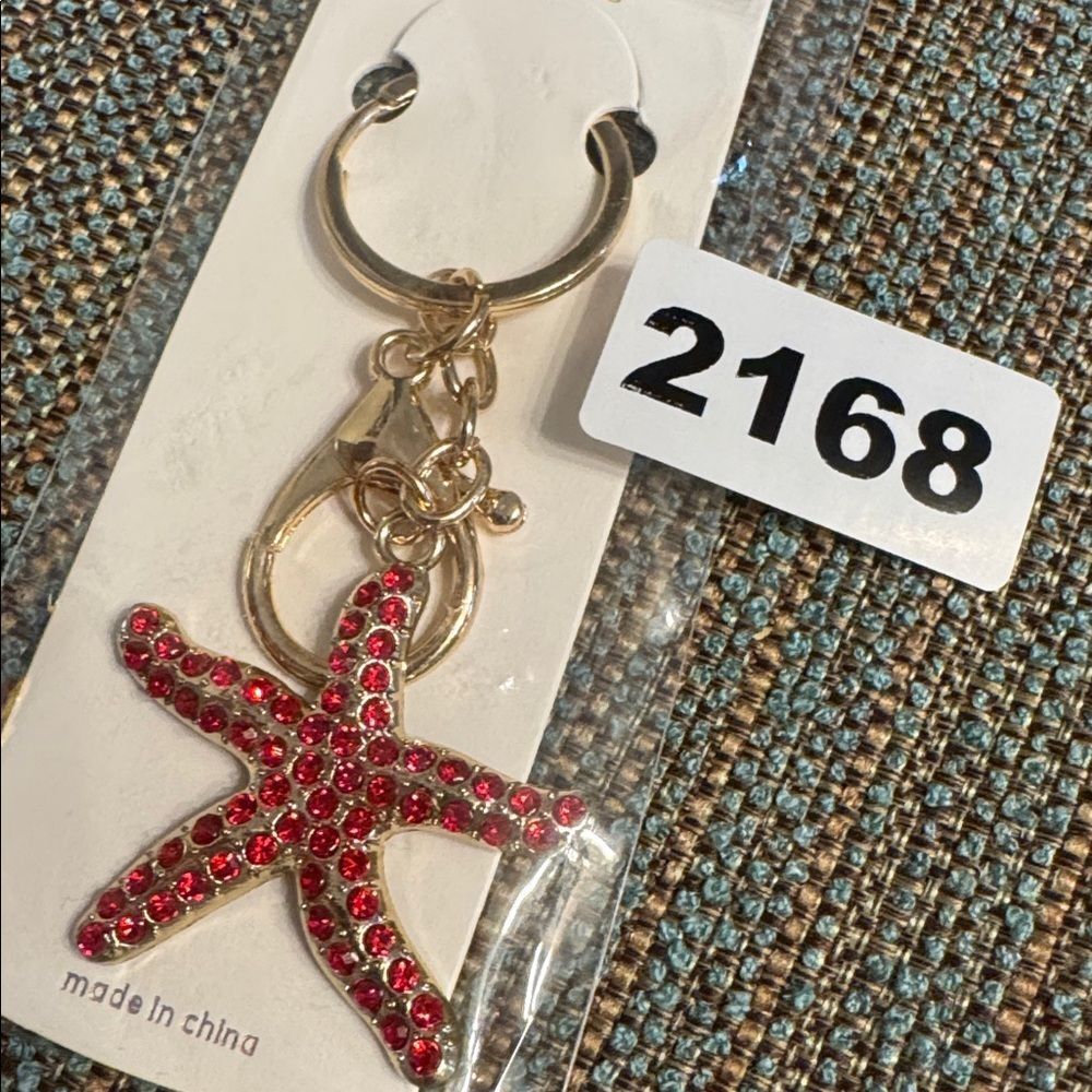 2168 Rhinestone Starfish Key Ring, Bag Charm